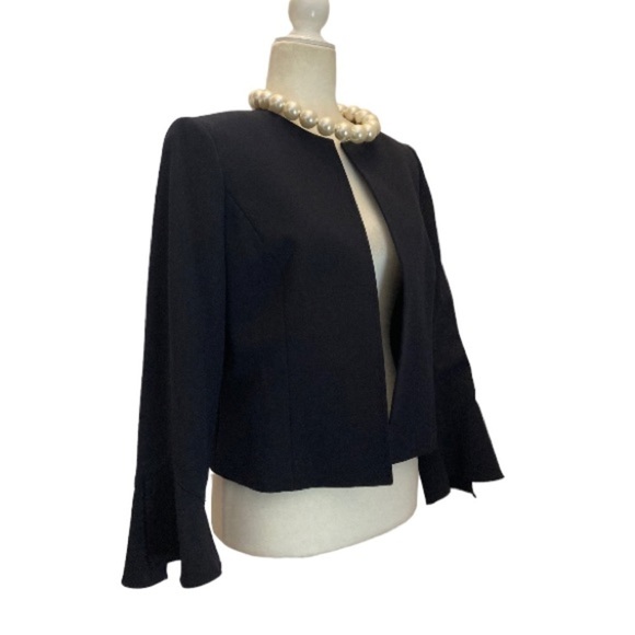Tahari ASL Horton Open Front Blazer Jacket NWT Ruffle Sleeves in Navy Blue - Picture 2 of 11